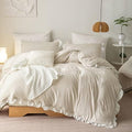Beige Cream Duvet Cover Set King Size Bedding Set White Ruffle Pleated
