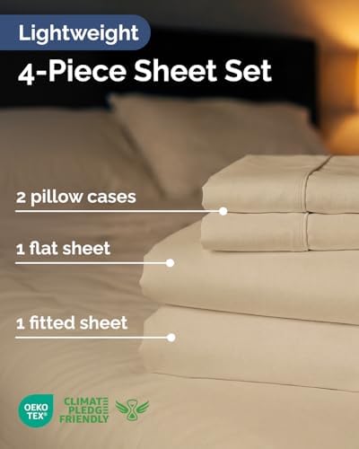 Lightweight 4 Piece Bed Sheet Set - Full Size Cooling Sheets - Wheat