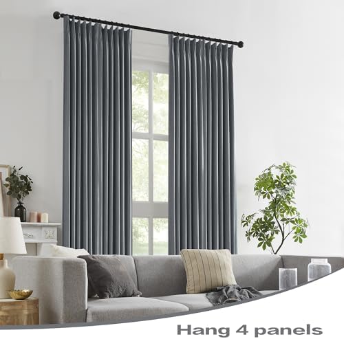 DUALIFE Full Blackout Pinch Pleated Curtains Dark Grey, Back Tab with