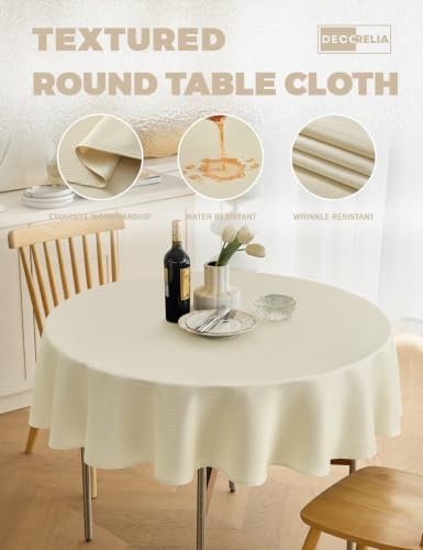 Decorelia Textured Fabric Rustic Round Tablecloth for Coffee Table