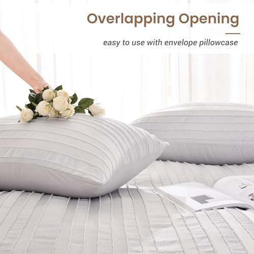 NEXHOME PRO Duvet Cover King,Light Grey 3 Pieces Boho Tufted Duvet