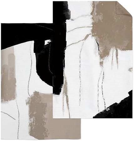 Abstract Boho Black White and Beige Kitchen Towels, Minimalist Boho