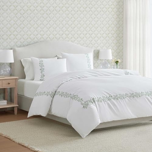 Martha Stewart - Queen Duvet Cover Set with Shams, Cotton Percale