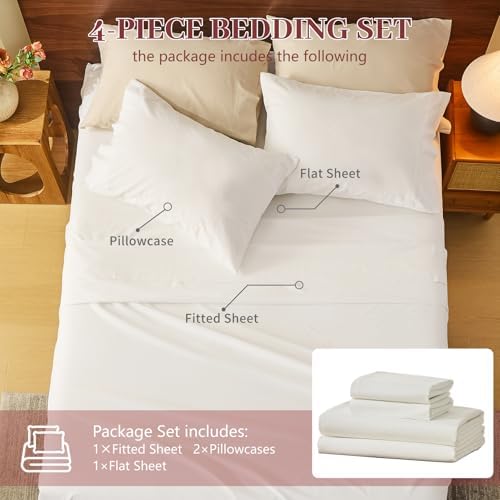 MEISHANG Stone Washed Linen Sheets King, 4 Pcs, 18-24" Extra Deep