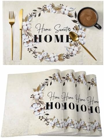 Placemats Set of 8, Home Sweet Woven Placemat, Linen Place Mats for