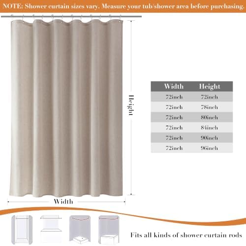 Extra Long Linen Shower Curtain for Bathroom 84 Inch Long Taupe