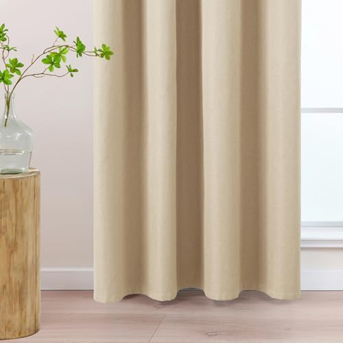 L.Z.E Beige 100% Blackout Curtains 84 Inches Long for Bedroom Living