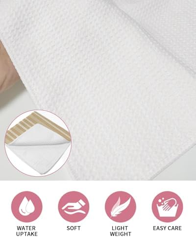 Brown Beige Striped Dish Towels Set, Waffle Weave Kitchen Towels