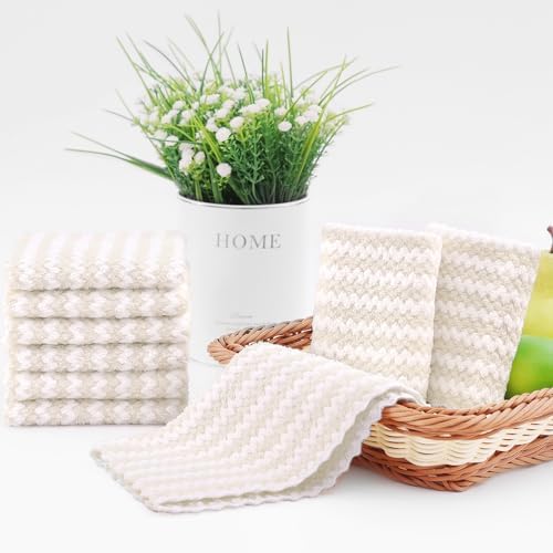 Homaxy 12 Pack Coral Velvet Dish Cloths, 10 x 10 inches, Beige