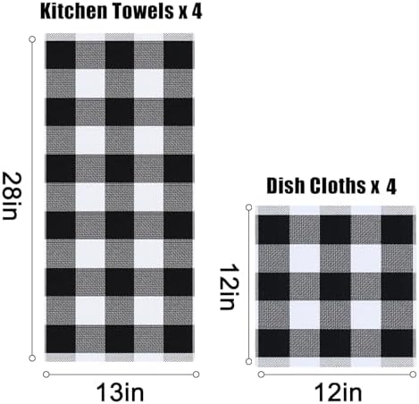 Homaxy Kitchen Towels and Dishcloths Set(12" x 12"& 13" x 28", 8 Pack)