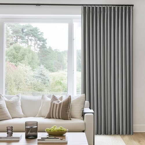 TWODRAPES Dark Grey Linen 100% Black Out 120 Inch Curtains for Living