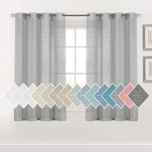 H.VERSAILTEX Linen Sheer Curtains 63 Inch Long Pair Set Linen Textured