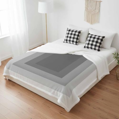 Gray Gradient Squares Sherpa Fleece Blanket Softness Layers Zen