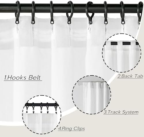 Semi Sheer Curtains 96 Inches Long, 8FT Linen Light Filtering Back Tab