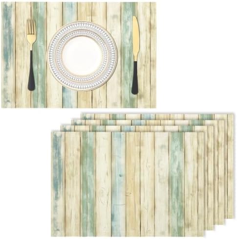 Cotton Linen Placemats Set of 8 – 45x30 cm Wood Grain Washable Table