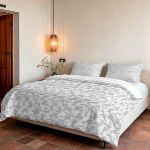 DecorLovee Gray Florals Duvet Cover Set 3 Pieces with Zipper Closure