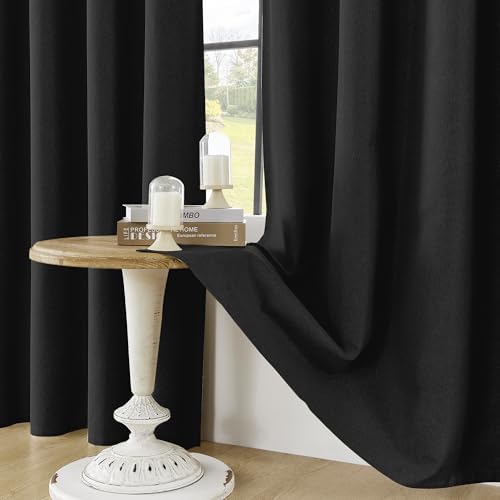 ChrisDowa Black Blackout Curtains 120 Inches Long 2 Panels for Bedroom