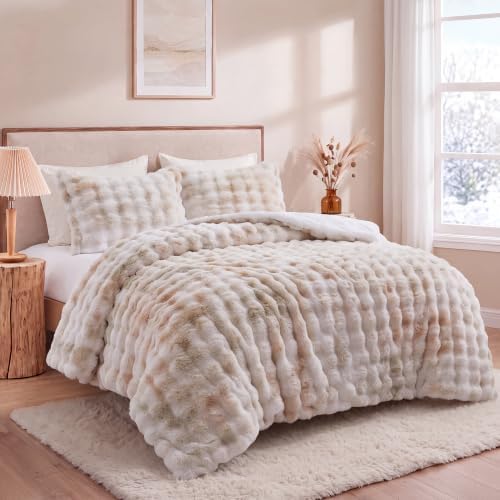 Peace nest Fluffy Rabbit Faux Fur Bedding King Comforter Set Ultra