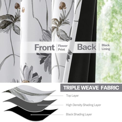BROSHAN Gray Floral Bedroom Blackout Curtains Short 63 inches