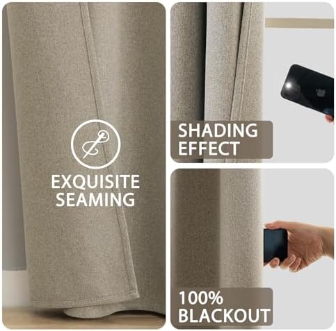 SimpleHome 100% Blackout Linen Natural Living Room Curtains 52" W x