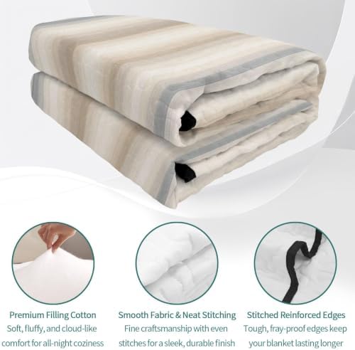 Brown Gray Striped Queen Size Down Alternative Comforter, Lightweight