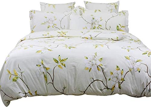 FADFAY White Floral Duvet Cover Set 100% Cotton Farmhouse Bedding with