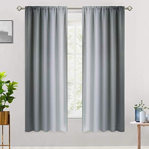 COSVIYA Rod Pocket Ombre Gray and Greyish White Curtains 63 inch