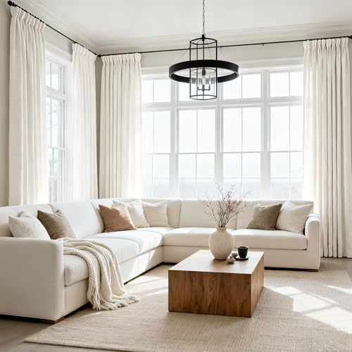Triple Pleated Linen Curtains 63 inches Long 2 Panels Set Light