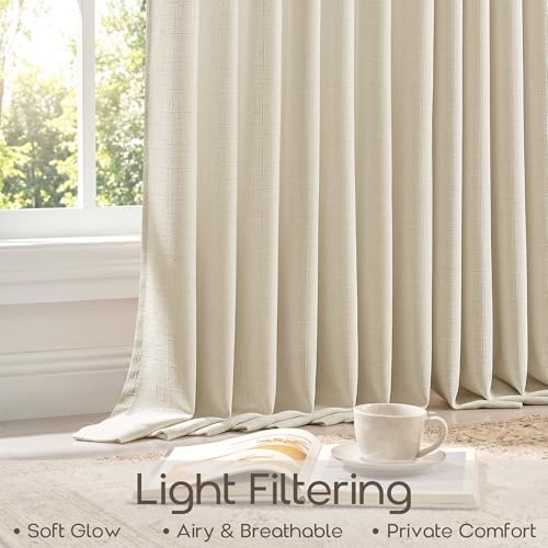 Cream 84 Inch Semi Sheer Pleated Linen Blend Curtains 84 Inches Long