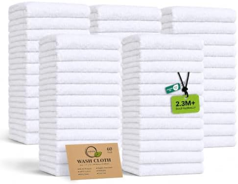 100% Cotton Washcloths 60 Pack (12x12 Inches) Soft, Highly Absorbent