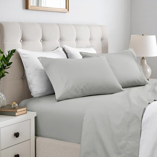 SUPERIOR Cotton Blend 600 TC Deep Pocket Sheet Set, King, Platinum