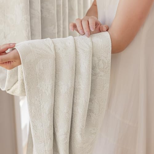 Floral Jacquard Cream Blackout Curtains for Bedroom 108 Inch Long 2