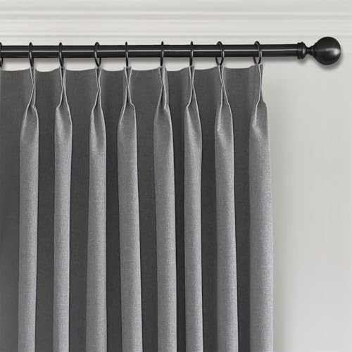 100% Blackout Pinch Pleated Linen Curtains 108 Inch for Living Room