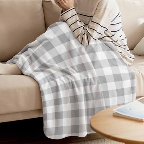 Gray Plaid Flannel Fleece Throw Blanket, 60 x 80 in, Gray Gradient