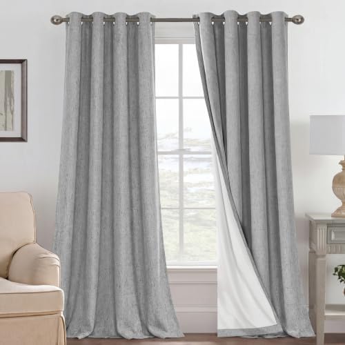 H.VERSAILTEX 100% Blackout Linen Curtains 120" L 2 Panels Dove Gray