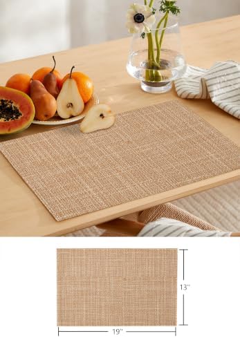 Natural Linen Texture Table Runner and Placemats Set of 6 Light Tan
