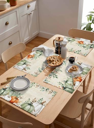 Placemats Set of 8, Sage Green Pumpkin Woven Placemat, Linen Place