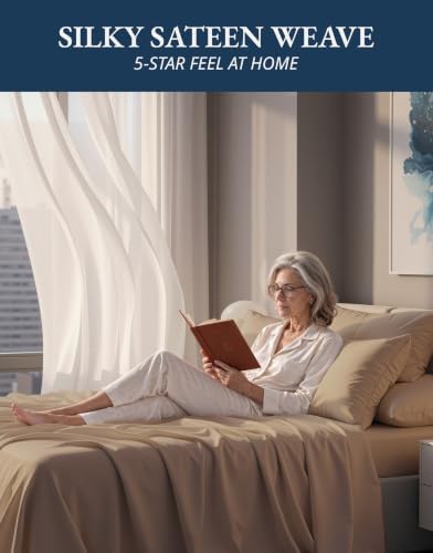 LANE LINEN Cooling Sheets Queen 100% Egyptian Cotton Sateen - Taupe