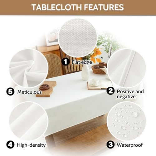 MikiUp Faux Linen Tablecloth - Slubby Textured Weaves Table Cloth for