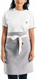 Caldo Linen Bistro Cafe Apron - Professional Grade with Pockets, Half