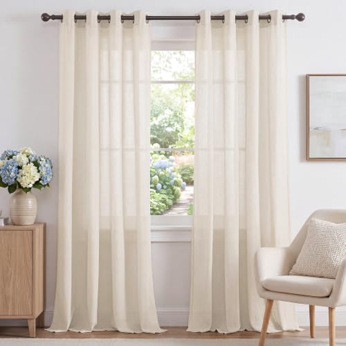 PrinceDeco Linen Curtains Semi-Sheer Light Filtering,2