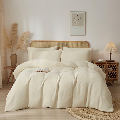 100% Muslin Cotton Cream Duvet Cover Twin Set Fluffy Solid Bedding