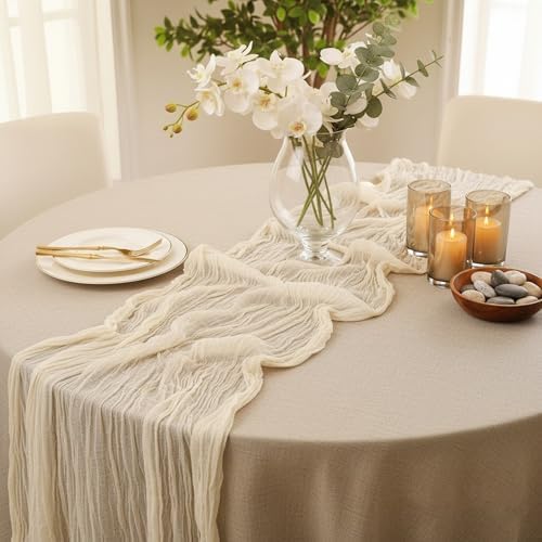 Beige Cheesecloth Table Runner 35x120 Inches Ivory Gauze Rustic Boho