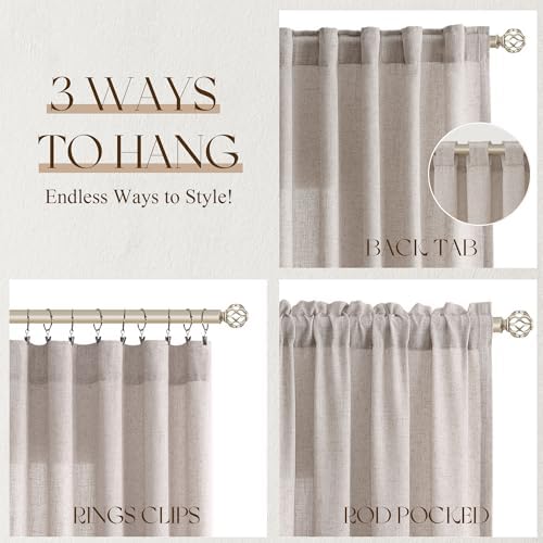 Jowels Oatmeal Linen Curtains 84 Inch Long 2 Panels for Living Room