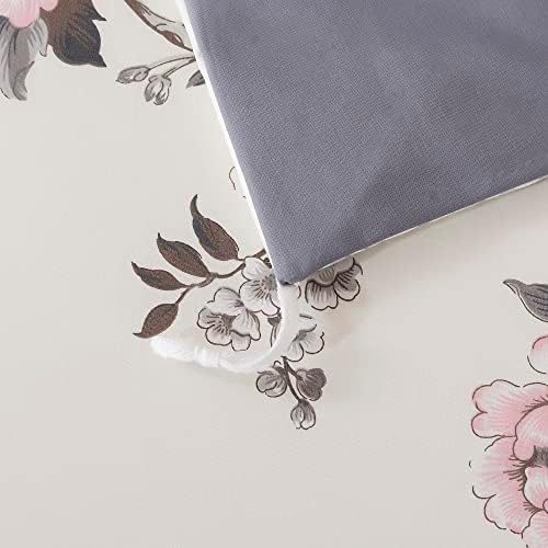 FADFAY Duvet Cover Set Queen Vintage Rose Floral Bedding Shabby Grey