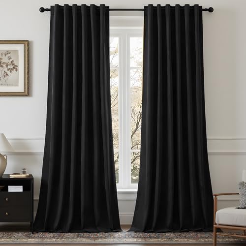 Black Velvet Blackout Curtains 120 Inches for Bedroom, Back Tab, 2