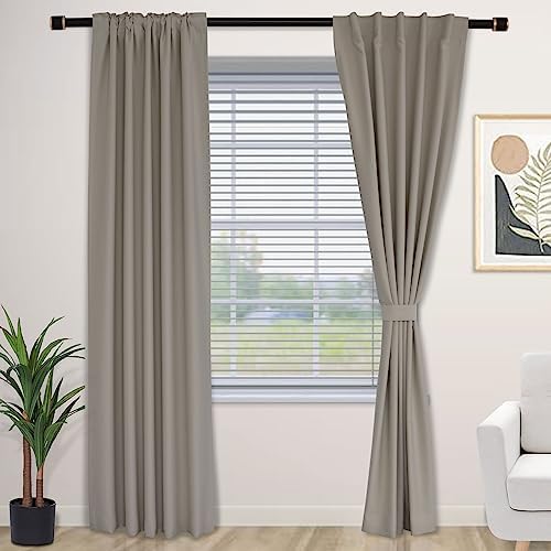 Fcosie Taupe Blackout Window Drapes 2-in-1 Heading Rod Pocket Back Tab