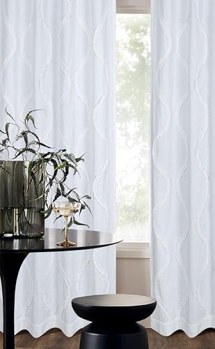 Bedding Craft White Farmhouse Tab Top Curtains 96 Inch Long – Set of 2