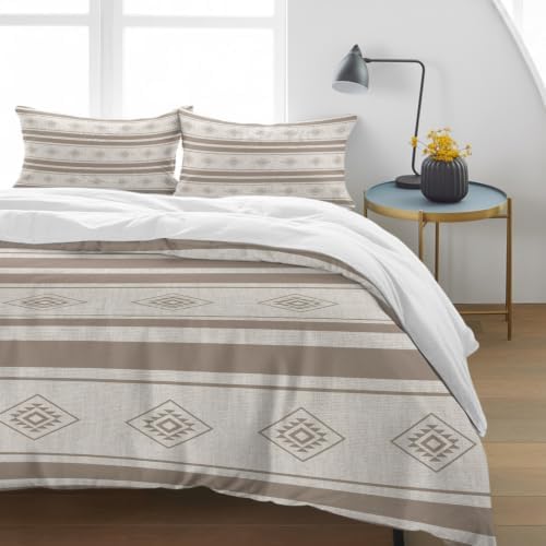 Diamond Stripe King 4 Piece Duvet Cover Set, Art Boho Tribal Khaki