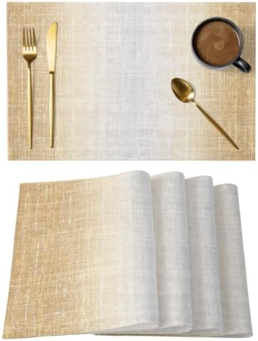 Sand Beige Placemats Set of 2 Summer Tan Zen Ombre Linen Texture